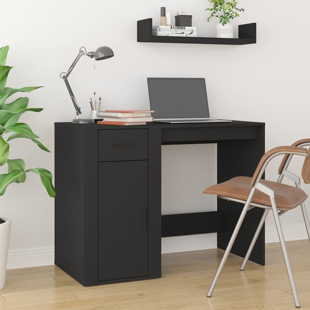 Schreibtisch mit Stauraum Schwarz Holzwerkstoff