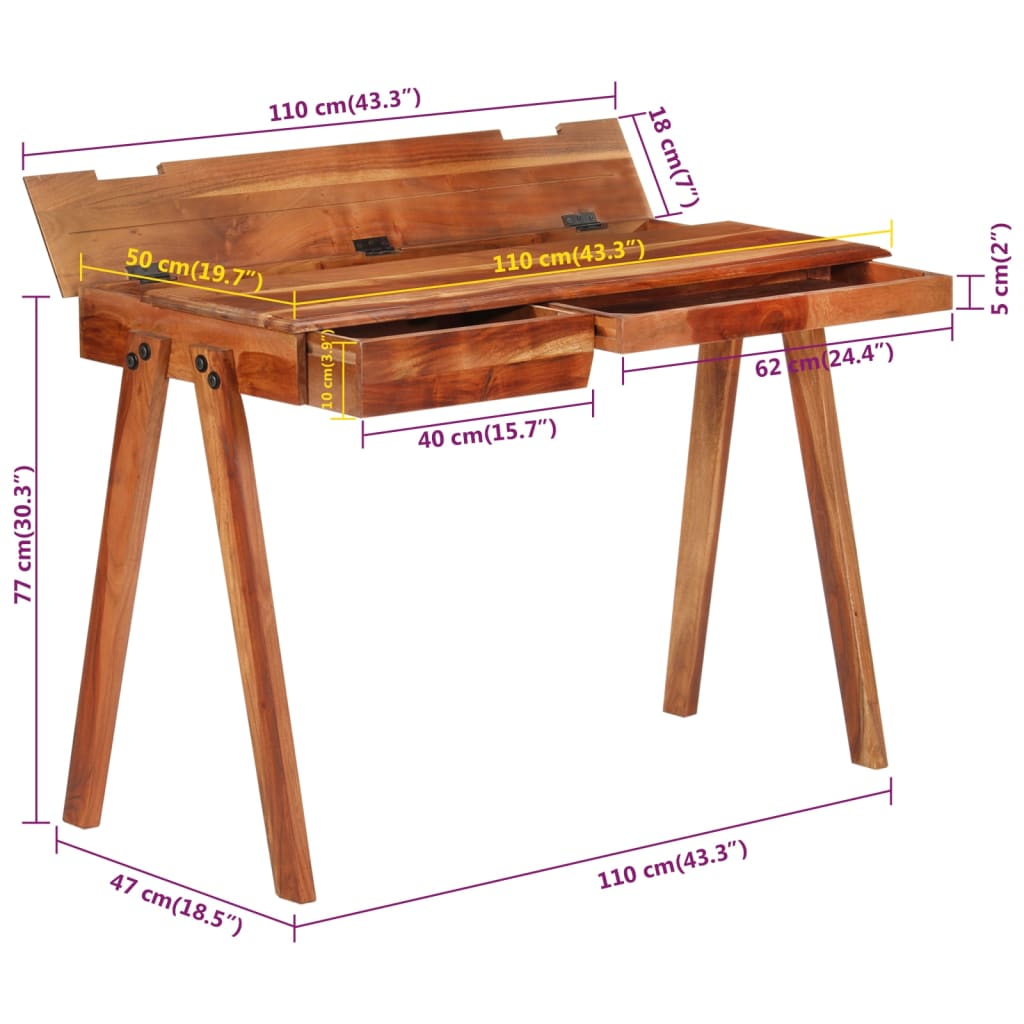 Schreibtisch mit Schublade 110x50x77 cm Massivholz Akazie
