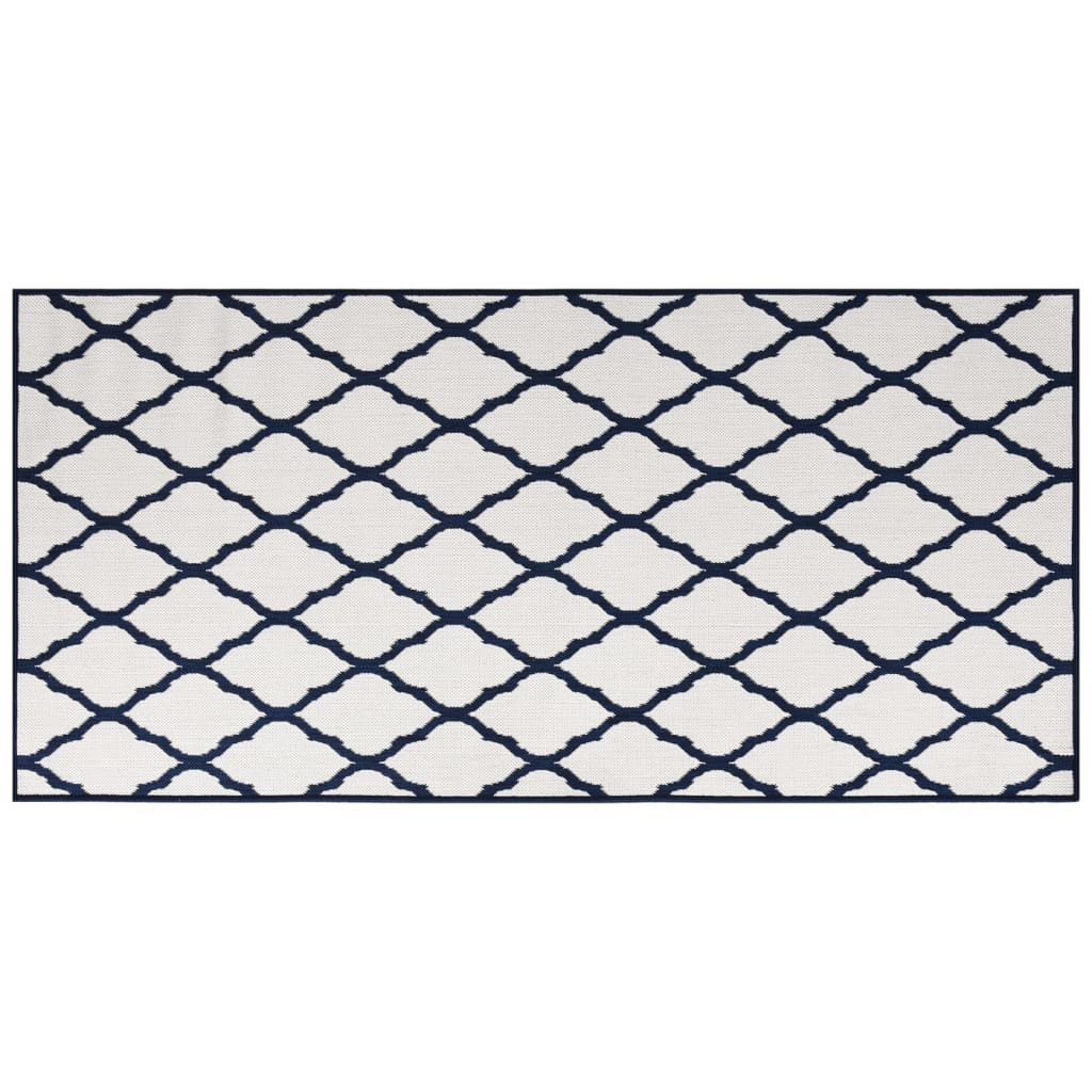 Outdoor-Teppich Marineblau Weiß 100x200 cm Beidseitig Nutzbar