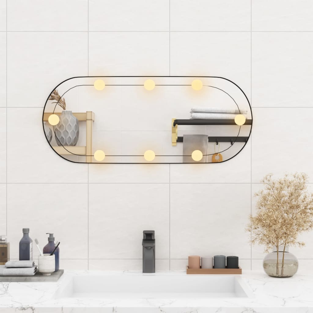 Wandspiegel mit LED-Leuchten 30x70 cm Glas Oval