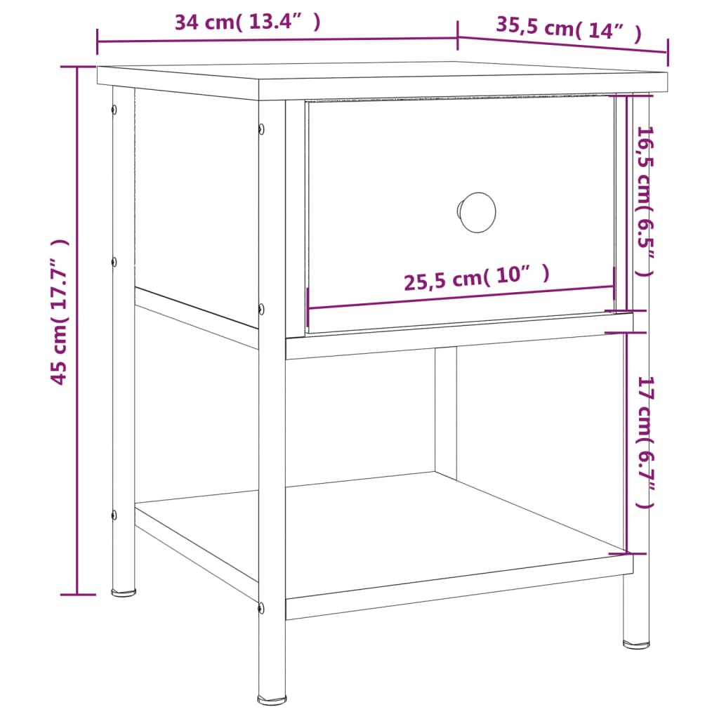 Nachttisch Braun Eichen-Optik 34x35,5x45 cm Holzwerkstoff