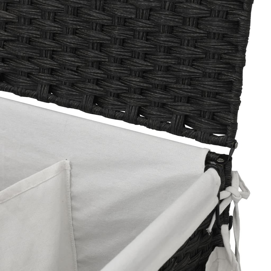 Wäschekorb mit Rollen Schwarz 60x35x60,5 cm Rattan