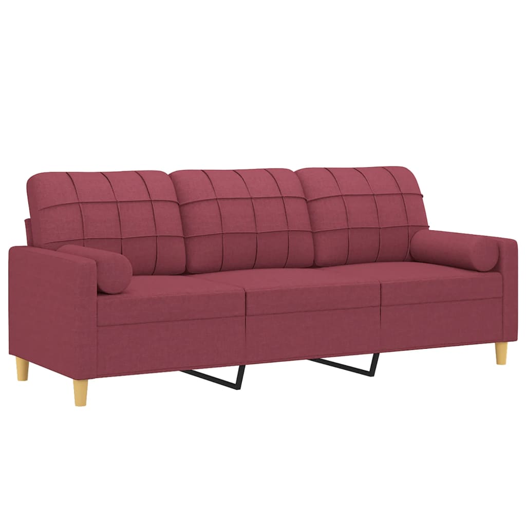 3-Sitzer-Sofa mit Zierkissen Weinrot 180 cm Stoff