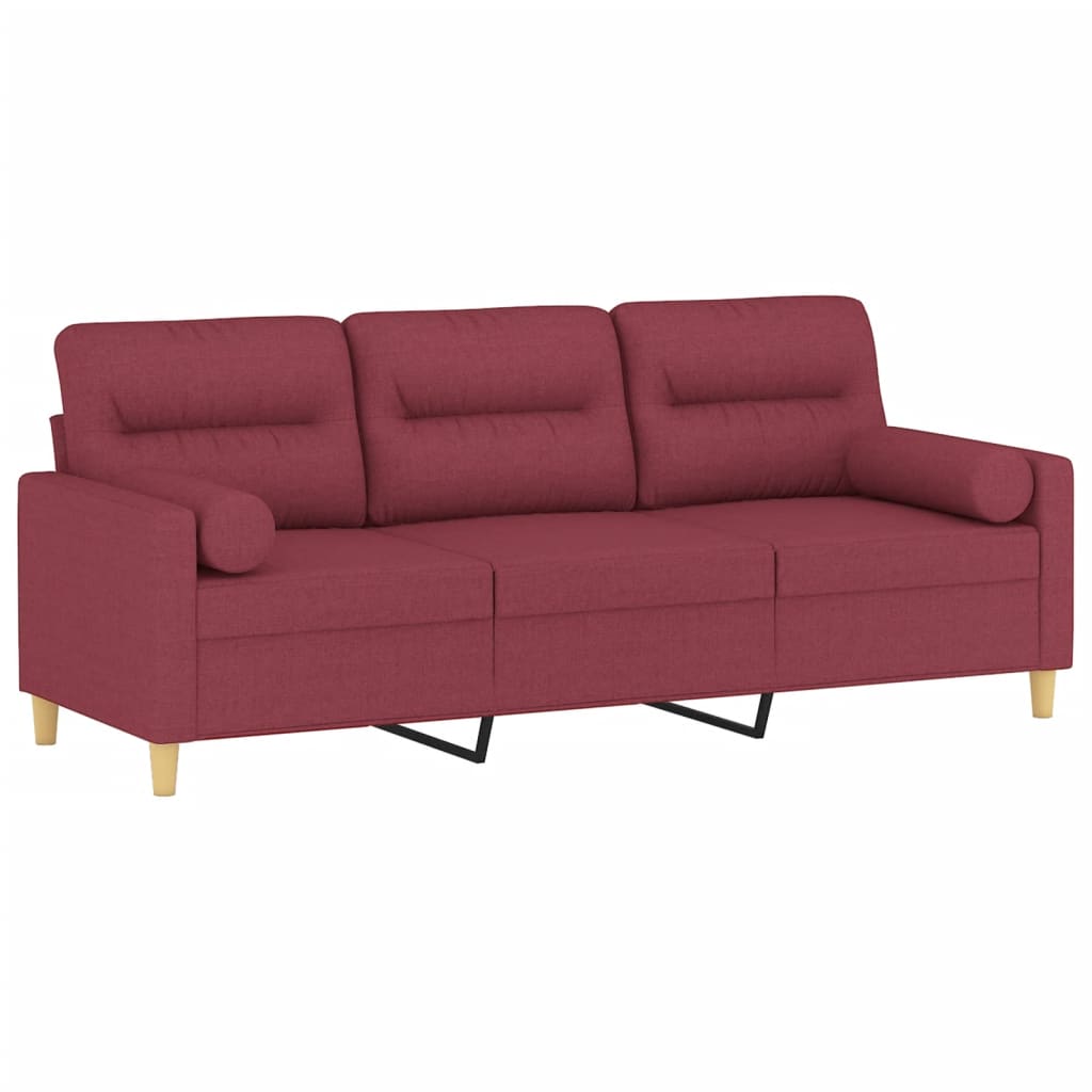 3-Sitzer-Sofa mit Zierkissen Weinrot 180 cm Stoff