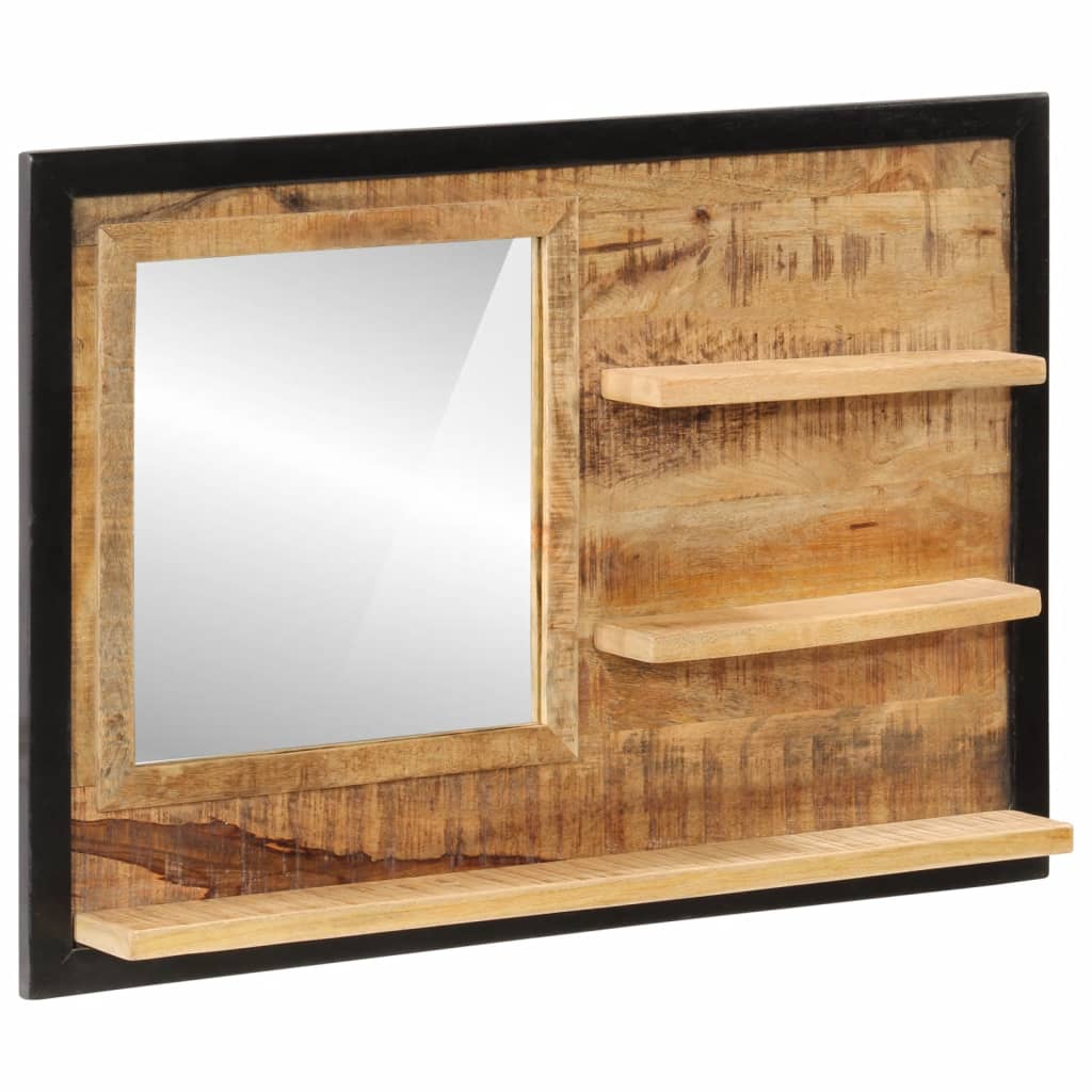 Spiegel mit Ablagen 80x8x55 cm Glas und Massivholz Mango