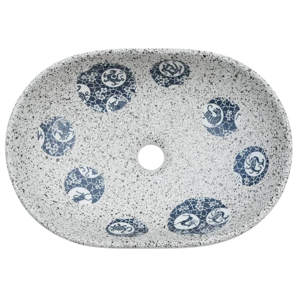 Aufsatzwaschbecken Grau und Blau Oval 47x33x13 cm Keramik