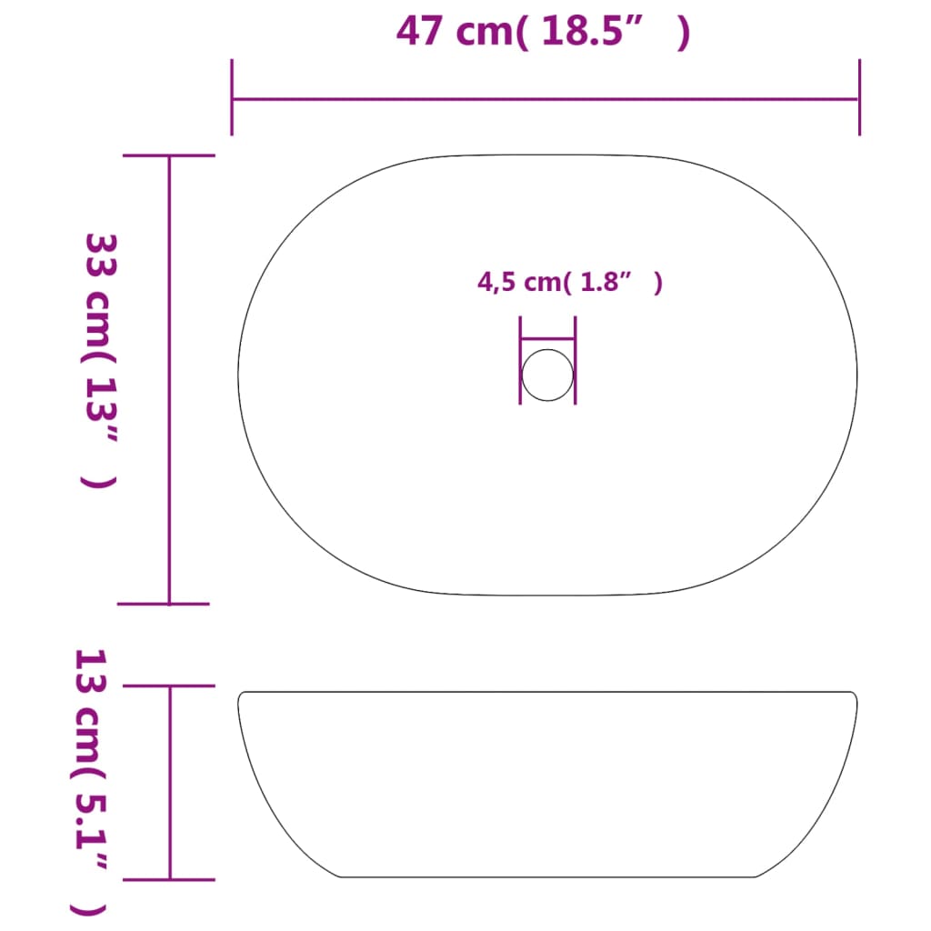Aufsatzwaschbecken Schwarz und Grau Oval 47x33x13 cm Keramik