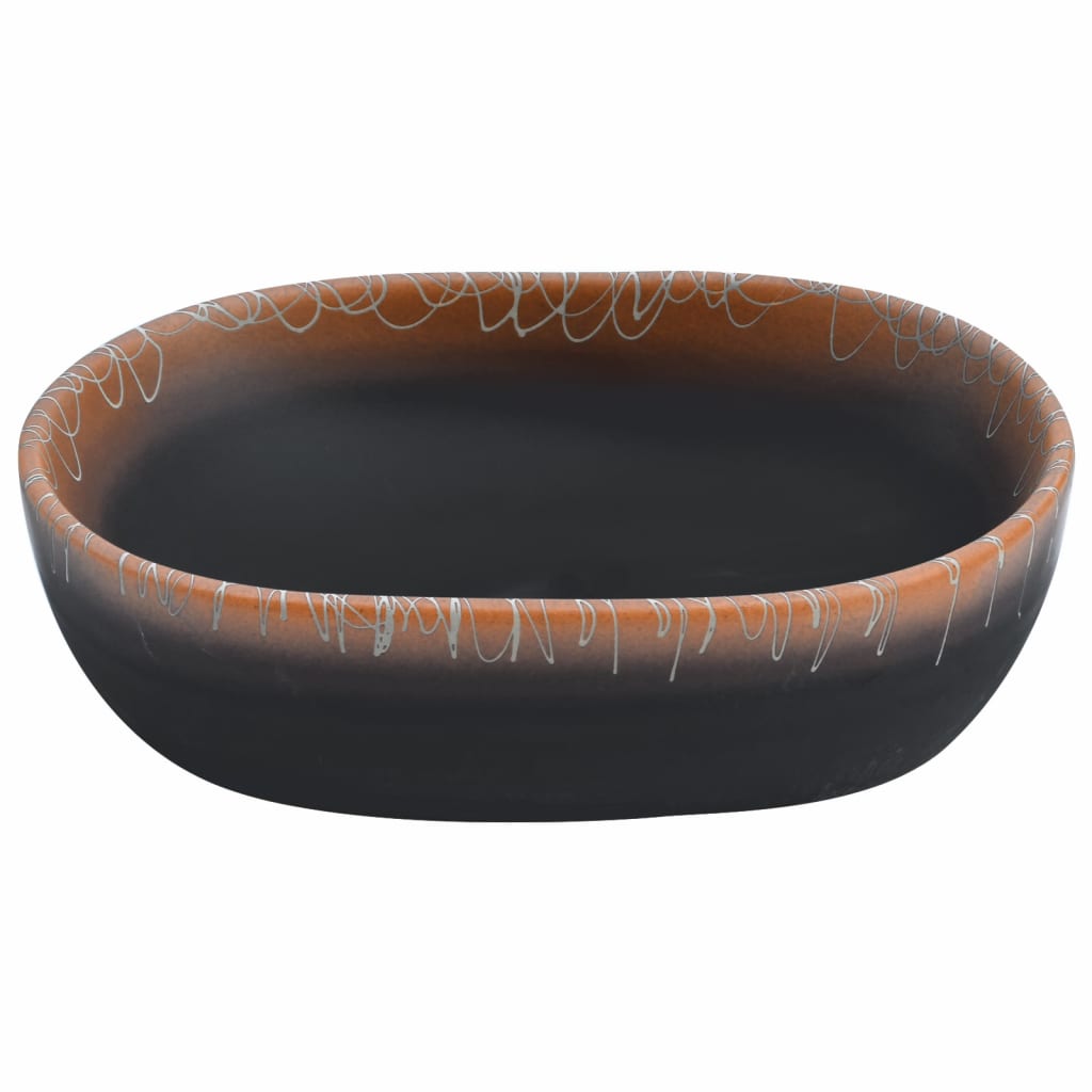 Aufsatzwaschbecken Schwarz und Orange Oval 47x33x13 cm Keramik