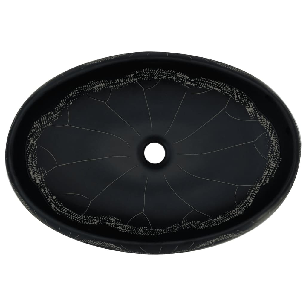 Aufsatzwaschbecken Schwarz Oval 59x40x15 cm Keramik