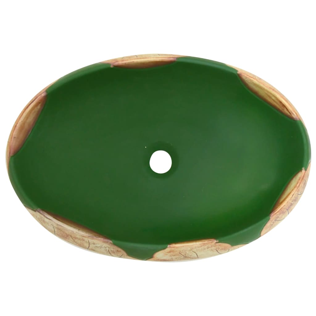 Aufsatzwaschbecken Grün und Braun Oval 59x40x15 cm Keramik