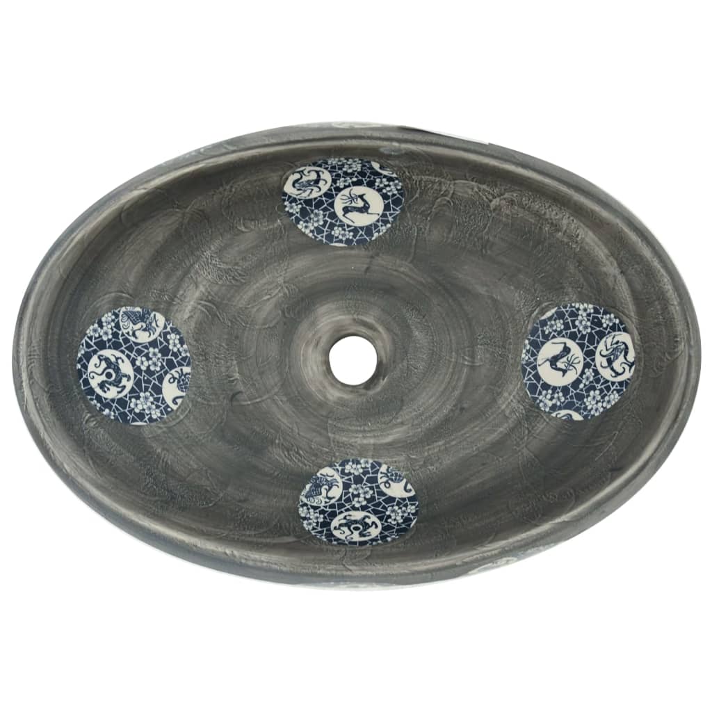 Aufsatzwaschbecken Grau Oval 59x40x15 cm Keramik