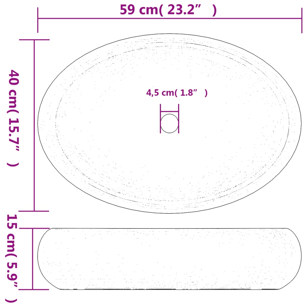 Aufsatzwaschbecken Grau Oval 59x40x15 cm Keramik