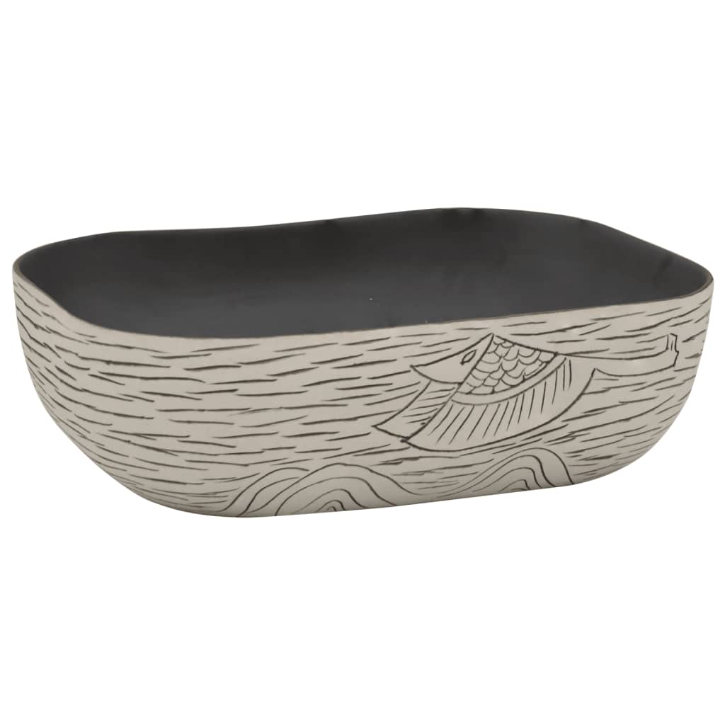Aufsatzwaschbecken Grau Schwarz Rechteck 48x37,5x13,5cm Keramik