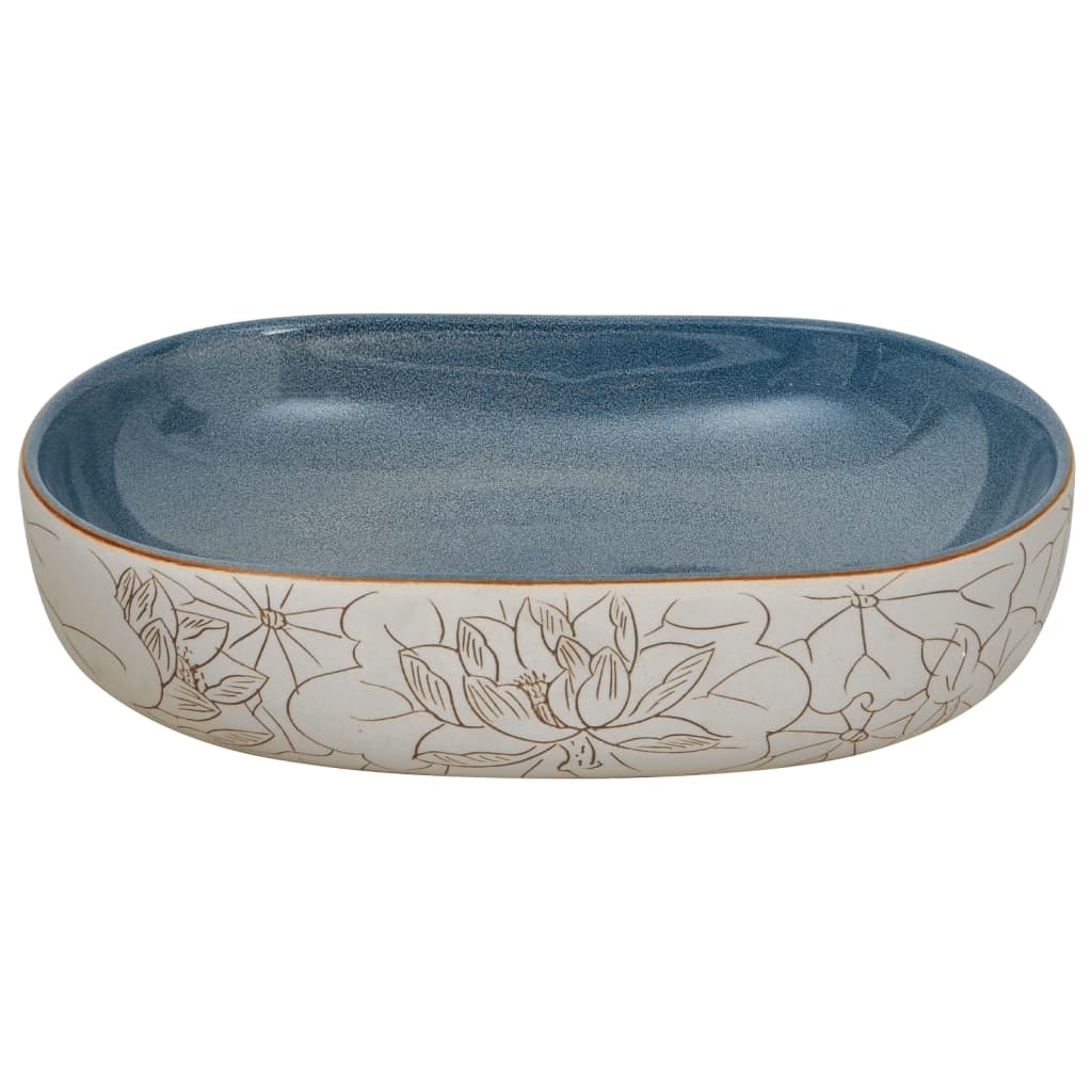 Aufsatzwaschbecken Sandfarben Blau Oval 59x40x14 cm Keramik