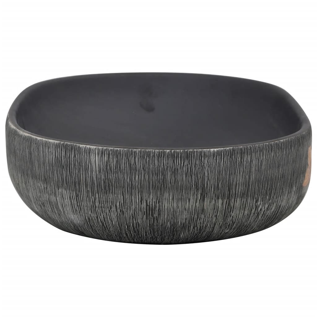 Aufsatzwaschbecken Grau und Schwarz Oval 59x40x15 cm Keramik