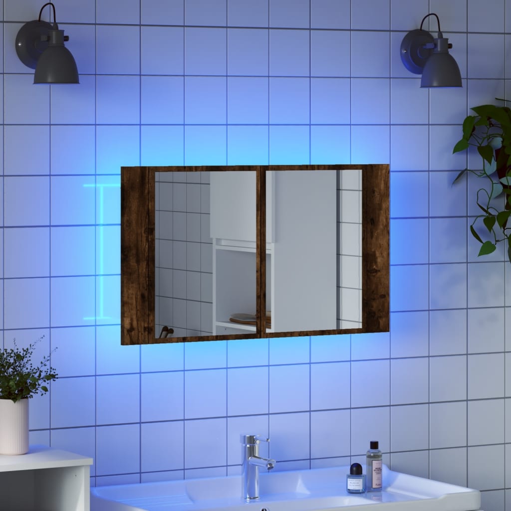 LED-Spiegelschrank Räuchereiche 80x12x45 cm Acryl