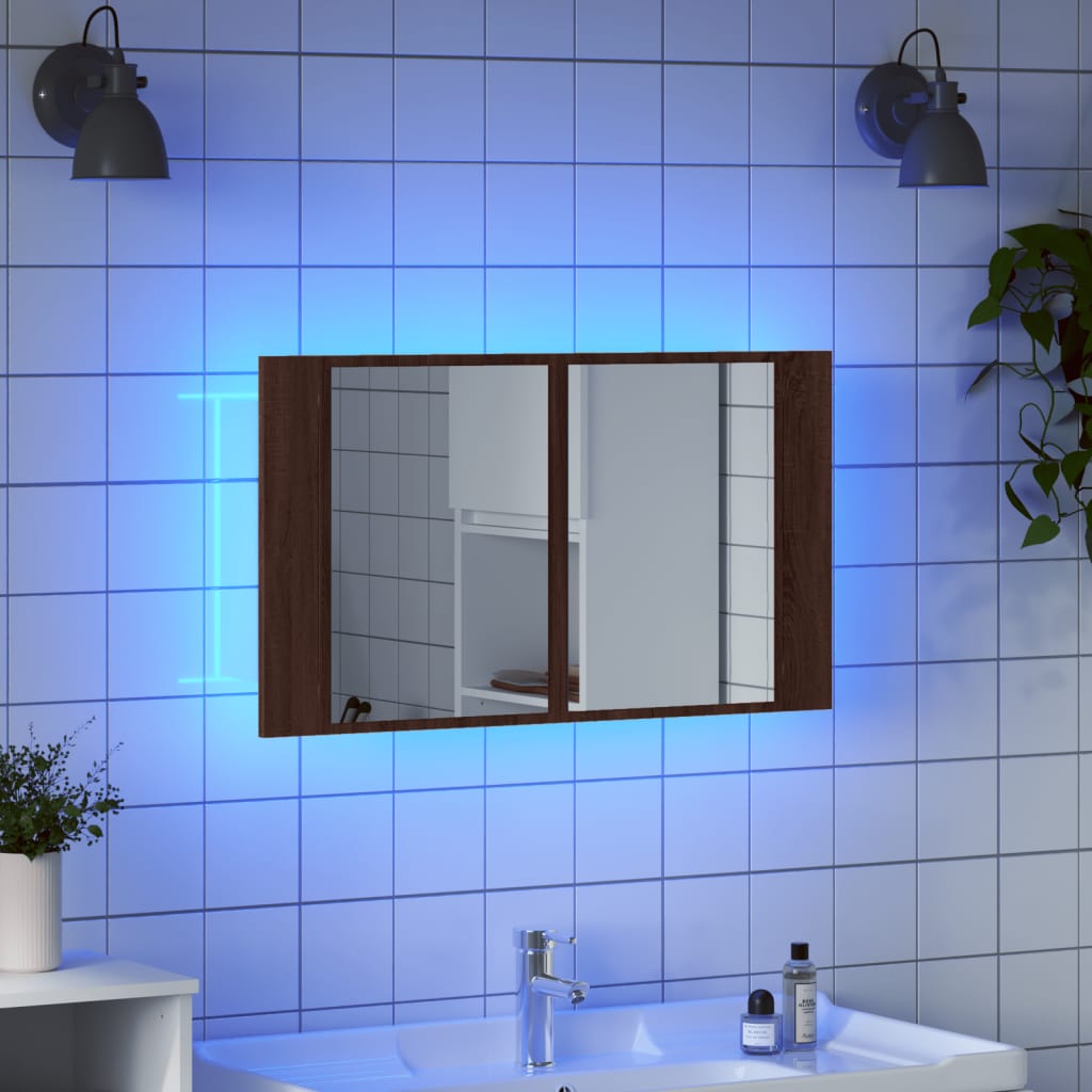 LED-Spiegelschrank Braun Eichen-Optik 80x12x45 cm Acryl