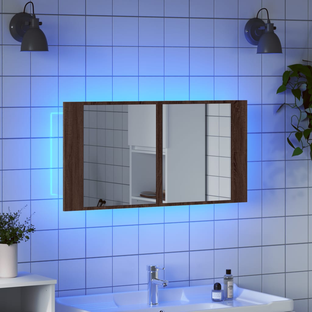 LED-Spiegelschrank Braun Eichen-Optik 90x12x45 cm Acryl