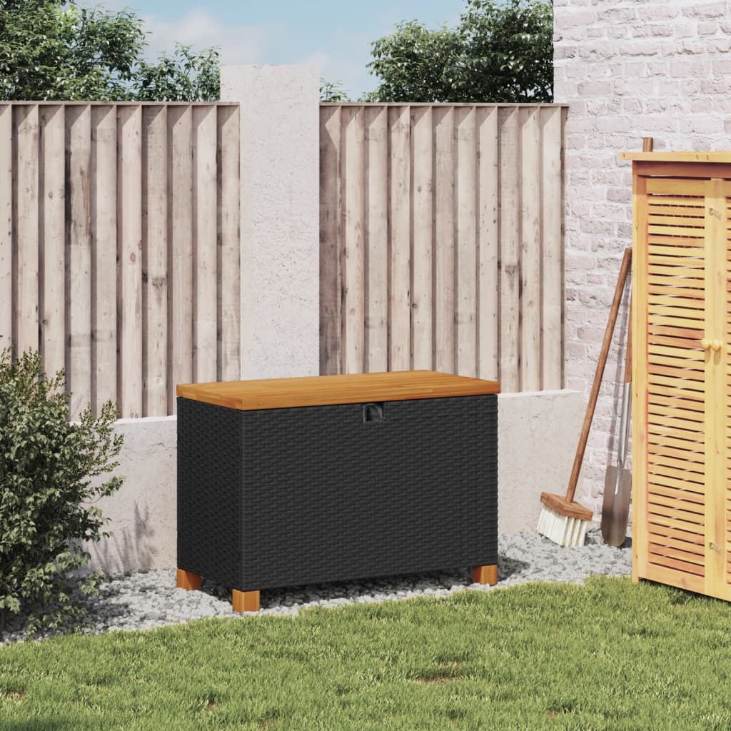 Garten-Auflagenbox Schwarz 80x40x48 cm Poly Rattan Akazienholz