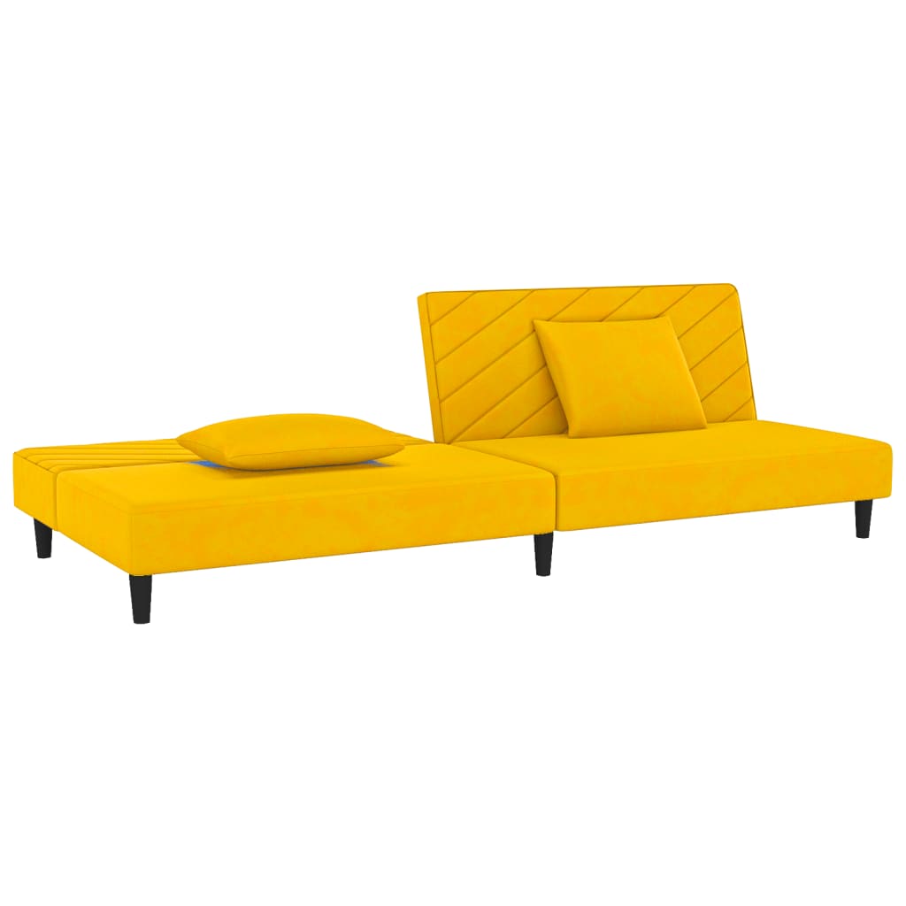Schlafsofa 2-Sitzer mit 2 Kissen Gelb Samt